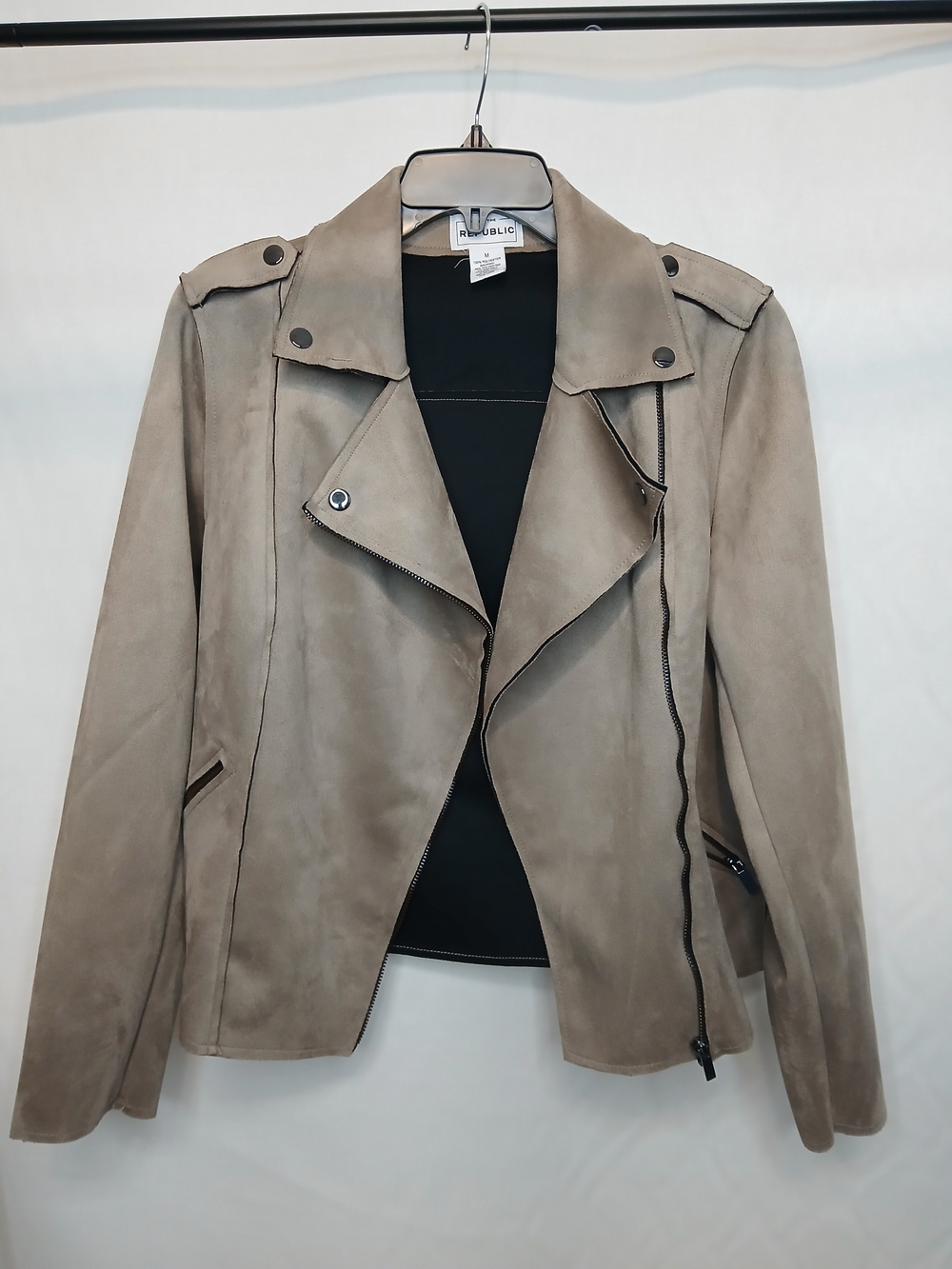 Women's Suede Moto Jacket in Taupe